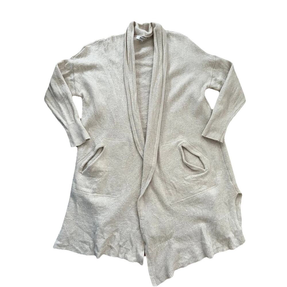 MADEWELL Open Front Brushed Rib Alpaca Cardigan Pockets Cream Large A001722 - Picture 2 of 9